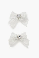 Lace Bow Faux Gem Hair Clip Set