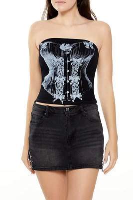 Corset Graphic Tube Crop Top