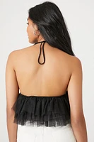 Mesh Ruffle Halter Crop Top