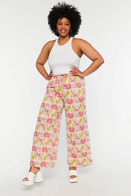 Plus Floral Print Wide-Leg Pants