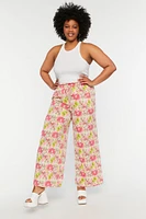 Plus Floral Print Wide-Leg Pants