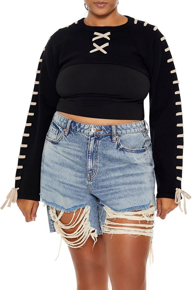 Plus Cropped Tie-Trim Sweater