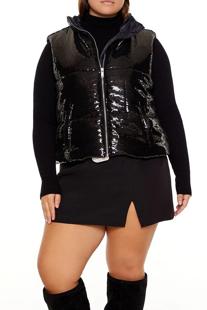 Plus Sequin Zip-Up Vest