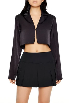 Satin Split-Hem Cropped Shirt