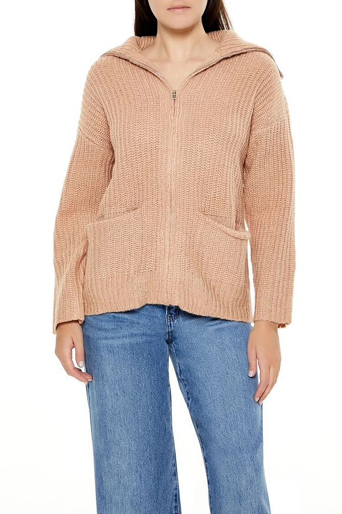 Ribbed Knit Zip-Up Sweater