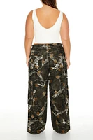 Plus Camo Leaf Print Cargo Pants