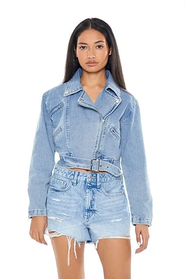 Belted Denim Moto Jacket