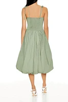 Bubble-Hem Tie-Strap Midi Dress