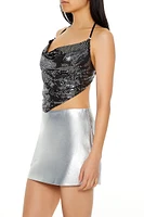 Metallic Cowl Neck Cropped Halter Top