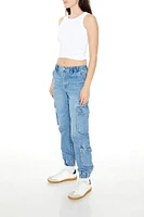 Mid-Rise Denim Cargo Joggers