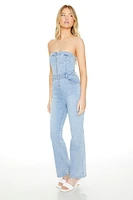 Strapless Zip-Up Denim Jumpsuit