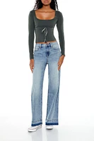 Sweater-Knit Bow Crop Top
