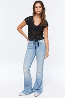 Sheer Netted Tie-Front Top