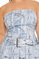 Plus Strapless Denim Mini Dress