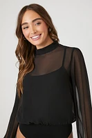 Chiffon Mock Neck Bodysuit