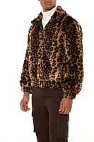 Faux Fur Leopard Zip-Up Coat