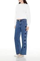 Heart Embroidered High-Rise Jeans