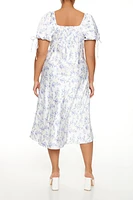 Plus Floral Puff-Sleeve Midi Dress
