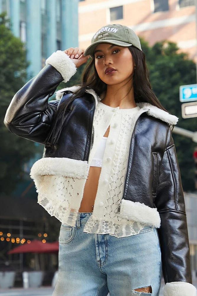 Faux Fur-Trim Moto Jacket