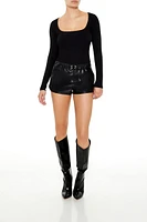 Faux Leather Drawstring Shorts