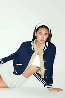 Varsity-Striped Cardigan Sweater