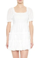 Eyelet Puff-Sleeve Mini Dress