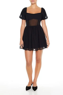 Puff-Sleeve Babydoll Mini Dress