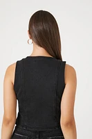 Sleeveless Button-Front Crop Top