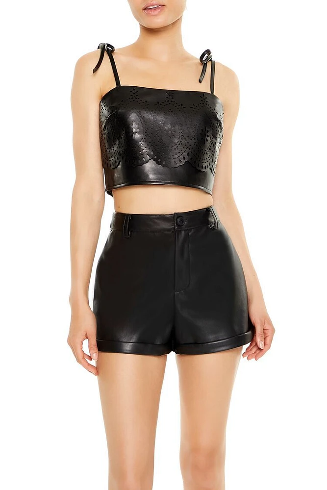 Eyelet Faux Leather Cropped Cami