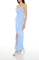 Chiffon Ruffle M-Slit Maxi Dress