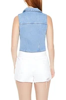 Sleeveless Denim Zip-Up Crop Top