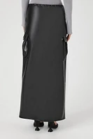 Faux Leather Toggle Drawstring Midi Skirt