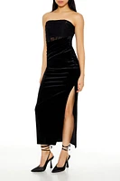 Strapless Velour Lace Midi Dress