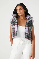 Tweed Plaid Funnel-Neck Vest