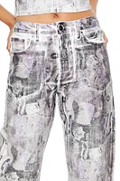 Abstract Print Straight Jeans