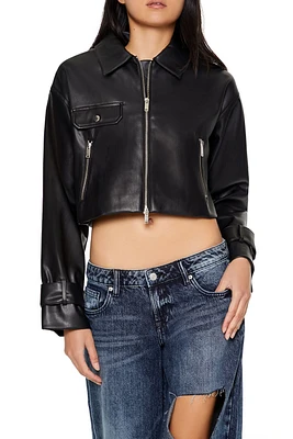 Cropped Faux Leather Moto Jacket