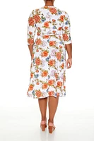 Plus Floral Wrap Midi Dress