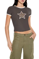 Leopard Star Ringer Baby Tee