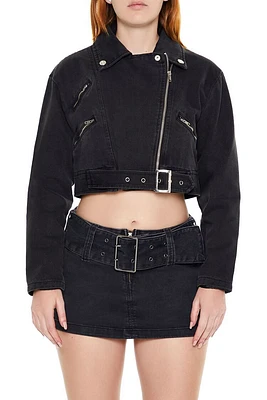 Cropped Denim Moto Jacket