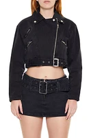 Cropped Denim Moto Jacket