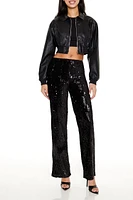 Sequin High-Rise Straight Pants