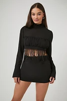 Fringe Mock Neck Crop Top