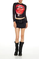 Mesh Cherry Lips Crop Top