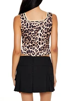 Satin Leopard Print Ribbon Crop Top