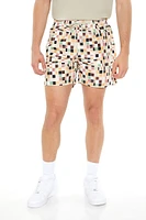 Checkered Drawstring Swim Trunks