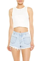 Frayed-Trim Pocket Denim Shorts