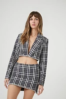 Plaid Rhinestone-Trim Cropped Blazer