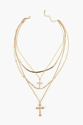 Layered Rhinestone Cross Necklace