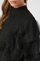 Mesh Ruffle Mock Neck Sweater