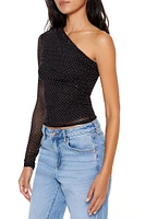 Rhinestone One-Shoulder Crop Top